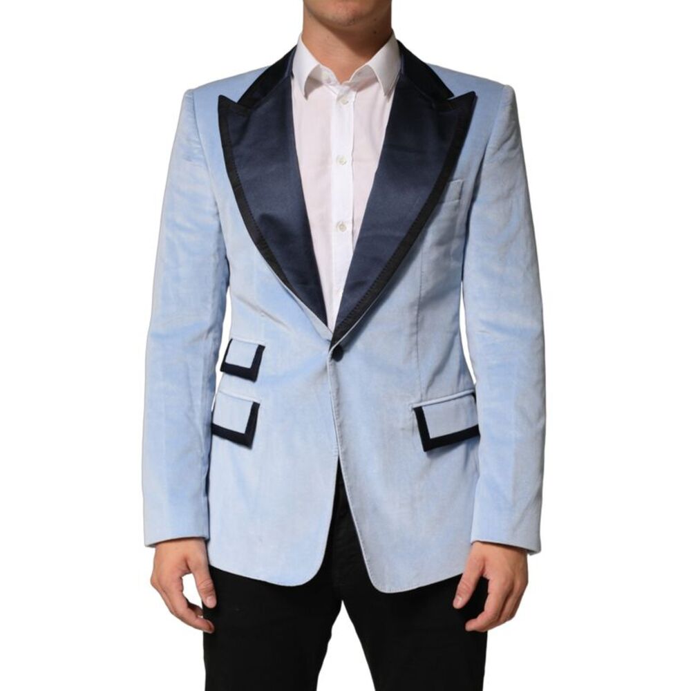 Dolce & Gabbana Blue Cotton Formal Single Breasted Men's Jacket